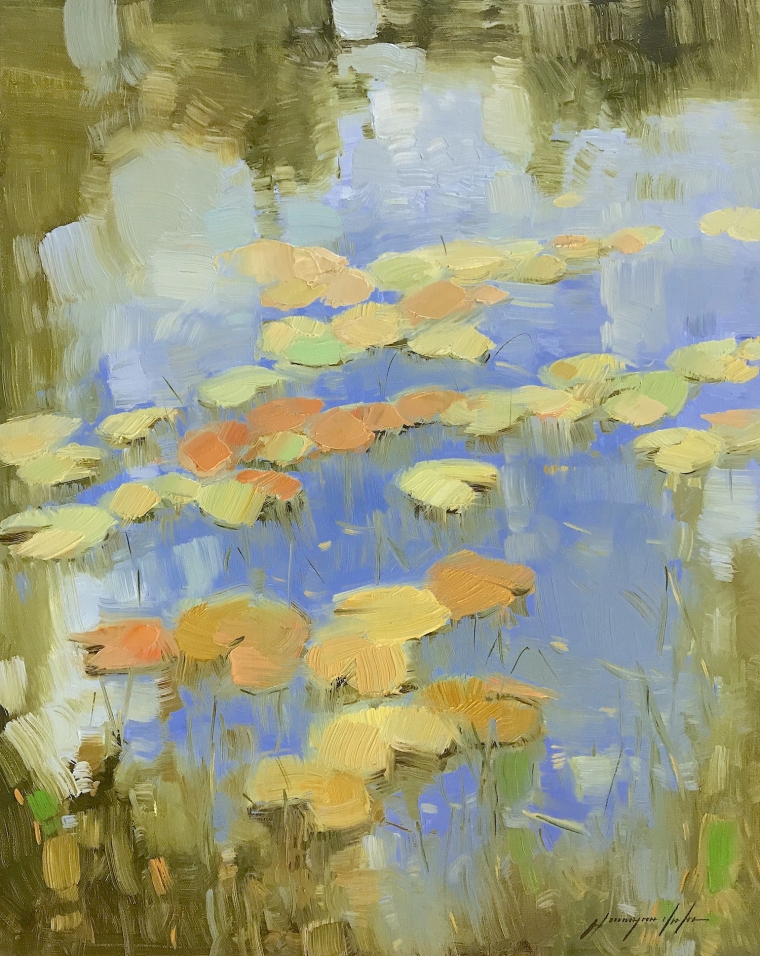 Waterlilies Pond, Original oil Painting, Handmade artwork, One of a Kind                           